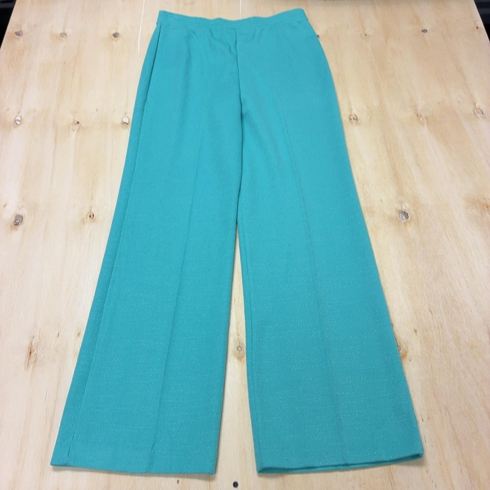 Vintage Trissi Dress Pants Womens 14 29W Blue Knit Pull On Elastic Wide Leg